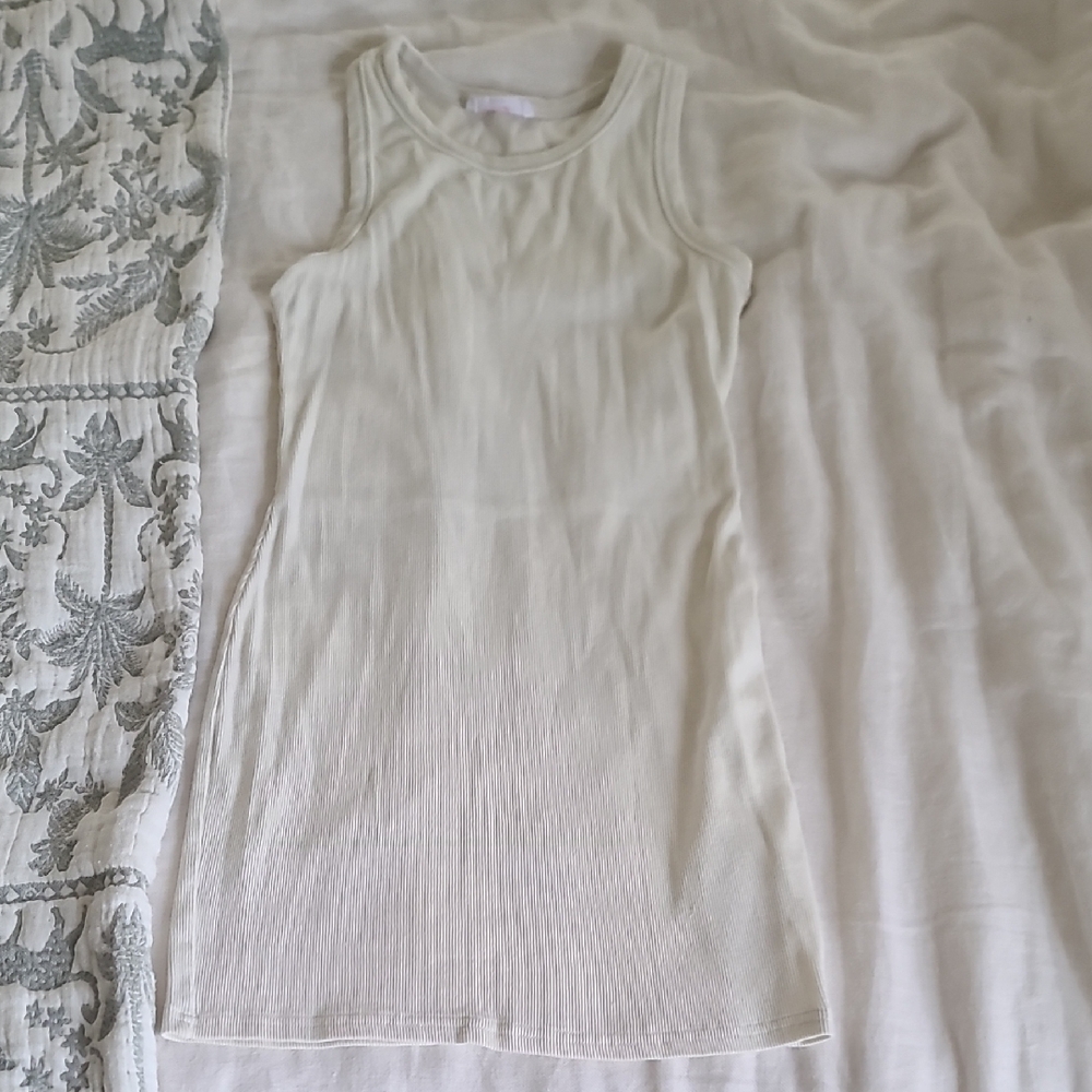 Sleeveless Cream Ribbed Dress